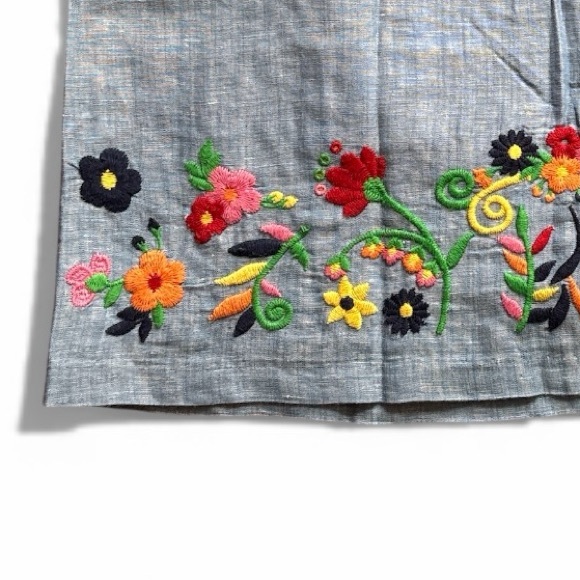 Talbots | Blue A-Line Skirt with Colorful Floral Embroidery | Size 14 - Picture 3 of 10